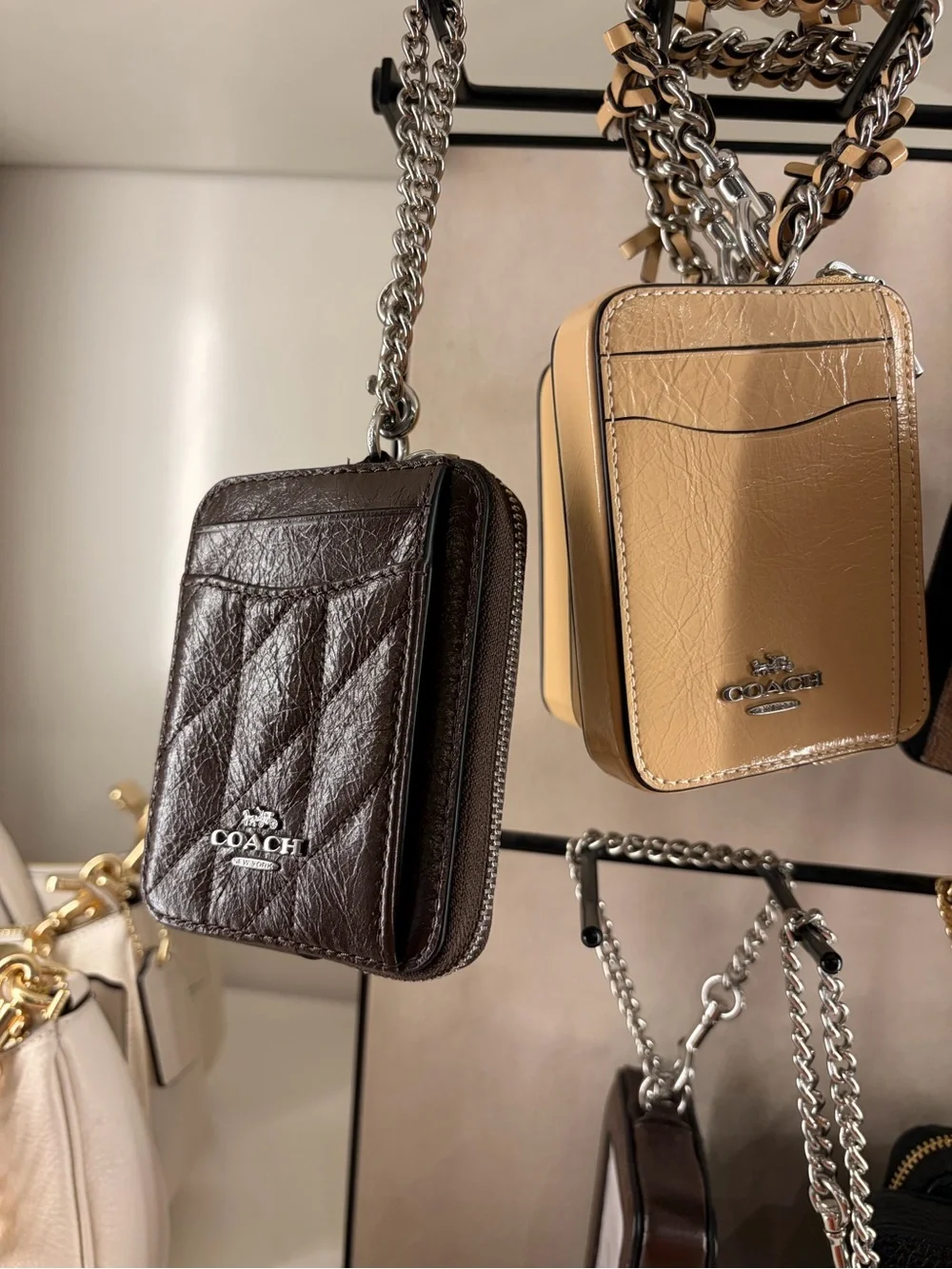 Coach Leather Zip chain card coin Wallets - with chain and card slots new